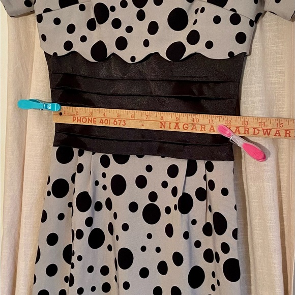 Black Grey Polk A Dot Retro Pinup Pencil Dress Bird Cage Hat Halloween Costume - Picture 13 of 16